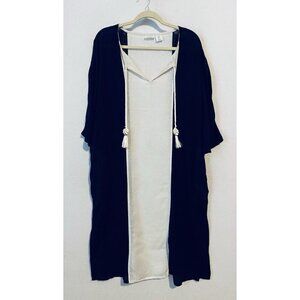 Sigrid Olsen Dress Womens Medium Blue White Maxi Linen Blend Oversized Beachy